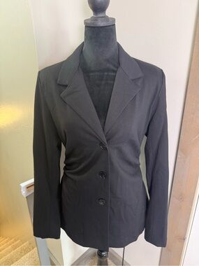 Grey Lab Women’s Ruched Button Front Black Blazer Business‎ Casual Fitted Jacket